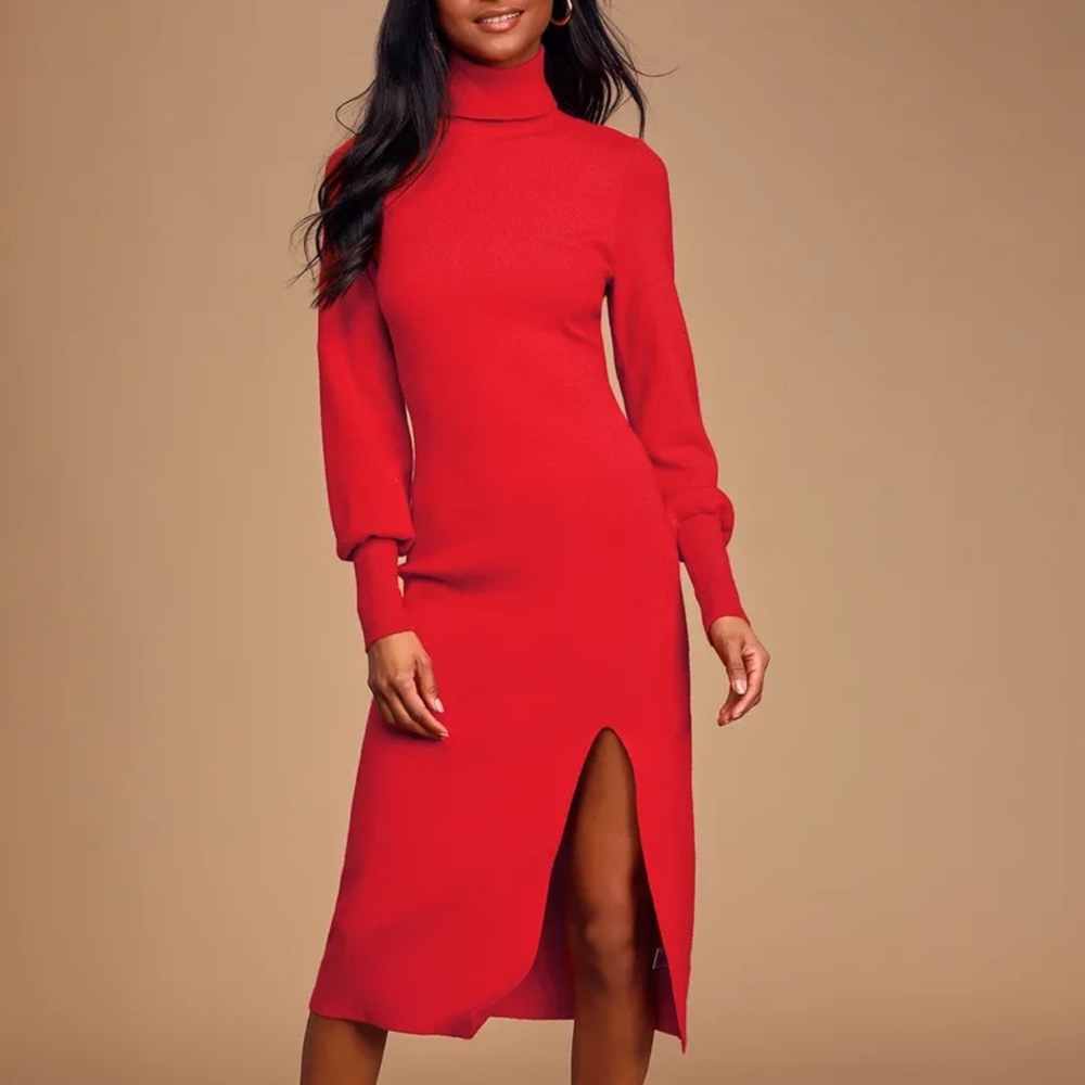 NEVER WORN Lulus Red Midi Sweater Dress
